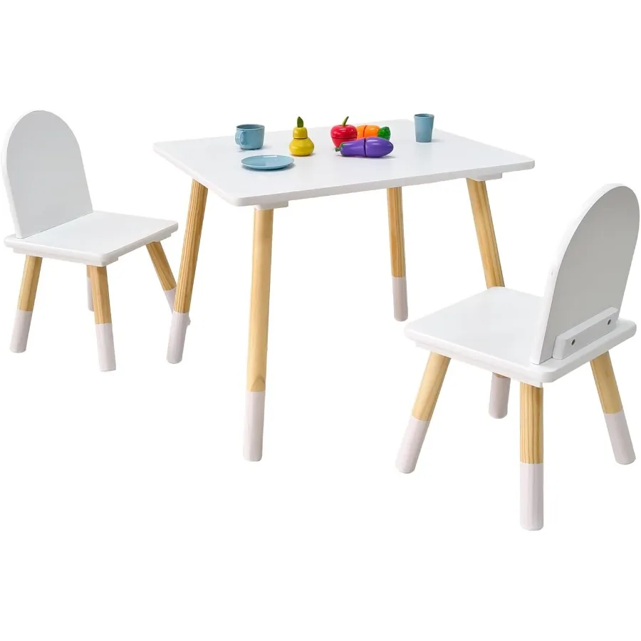 Wood Table and 2 Chair Sets Toddler Small Multi-Activity Study Eating and Playing Table Set for Age 3-7 Child Desk and Chair Se