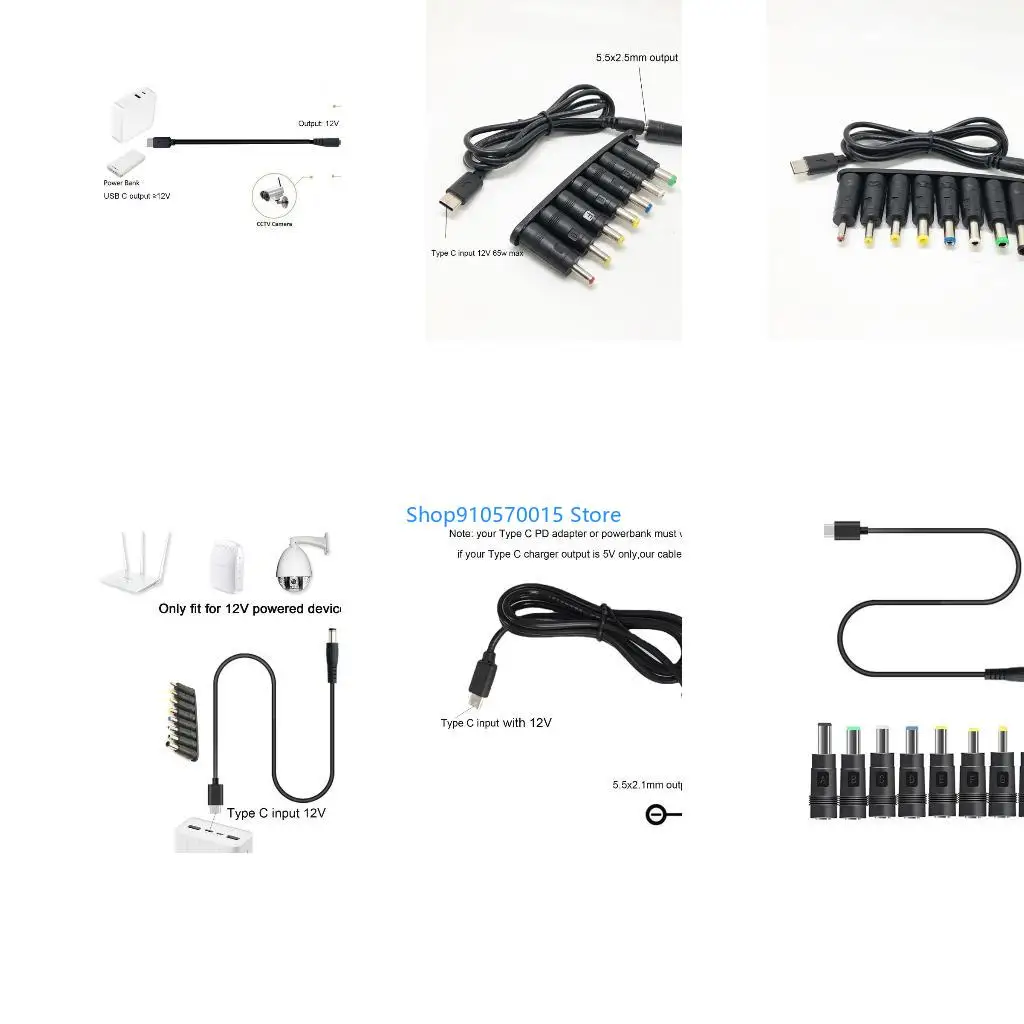 B95C USB C Type C PD to 12V 3.5 4.8 5.5x2.5mm Power Supply Cable 100cm 65W
