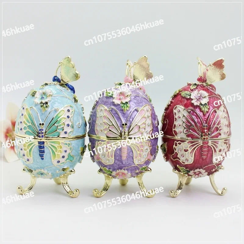 

Пасхальное яйцо-бабочка, шкатулка для безделушек, яйцо Фаберже, на петлях, шкатулка для драгоценностей, металлическая фигурка для домашнего декора, пасхальные подарки