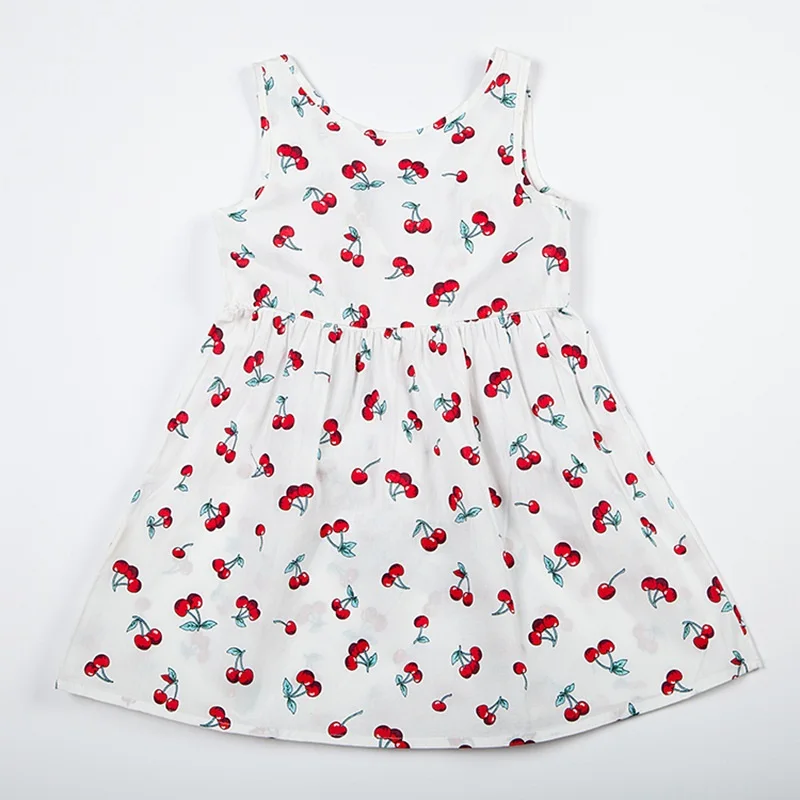 1-7 Years Baby Girls Dress New Cherry Summer Cotton Casual Dress Little Girl  Sleeveless Cute Dress  Free Shipping