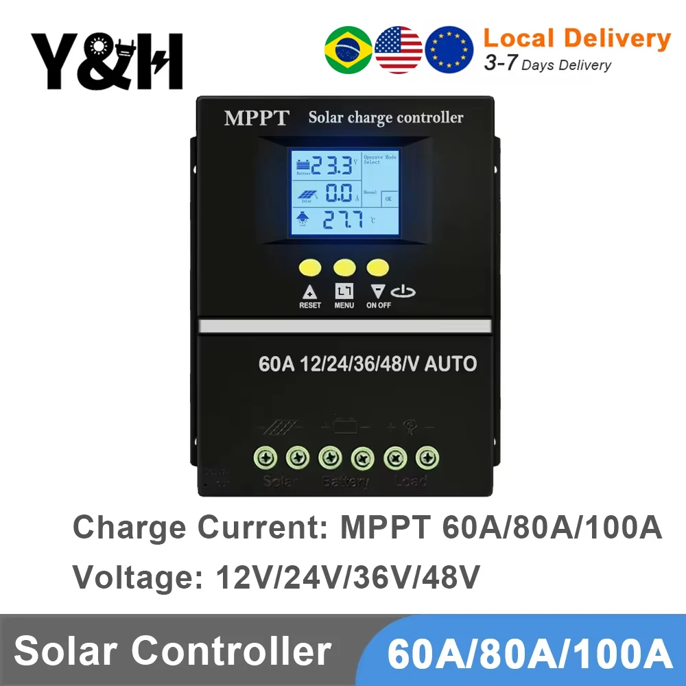 Y&H Solar Charge Controller 60A 80A 100A MPPT 12V 24V 36V 48V Solar Panel Lead Acid/Lithium Battery Regulator Dual USB