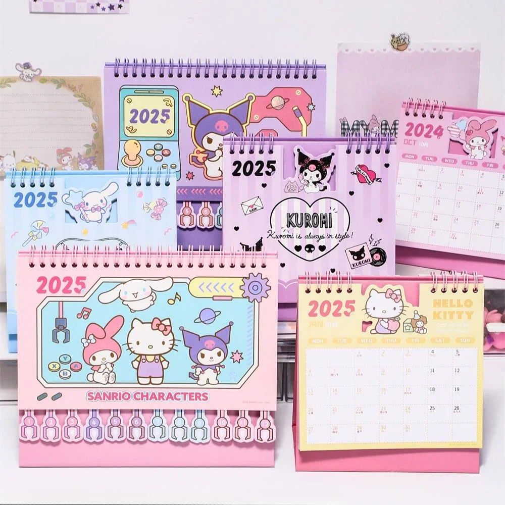 2025 Sanrios Desktop Calendar Hello Kittys Notepad Kuromi Cinnamoroll Standing Calendar Ornament Monthly Planner Home Supplies