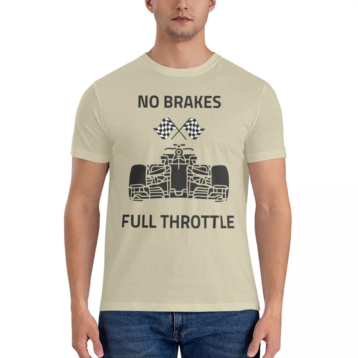 No Brakes Full Throttle Men's T Shirts Full Throttle Novelty Tees Short Sleeve Round Neck T-Shirt Pure Cotton Original Tops