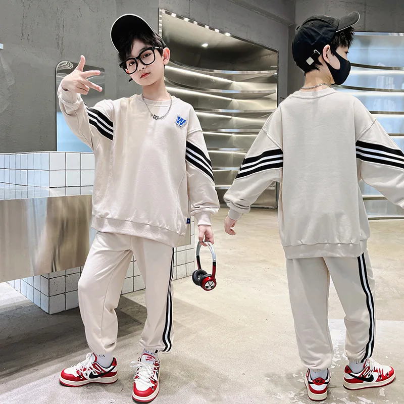 

Boys Striped Alphabet Workout Sweatshirt+Sweatpant Student Sports Sets School Kids 2PCS Tracksuit Children Jogger Outfits 3-14Yr