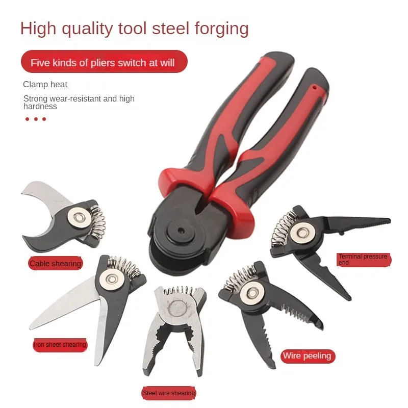 5/1 Multifunctional Pliers Replacement Wire Pliers Wire Stripping Interchangeable Head Tool Electrician Assistant