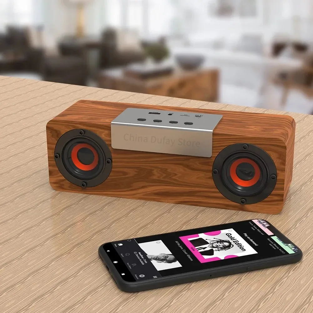 Caixa De Som Outdoor Music Player Retro Subwoofer Wooden Radio Small Mini Speaker Portable Bluetooth Speaker for Camping Home