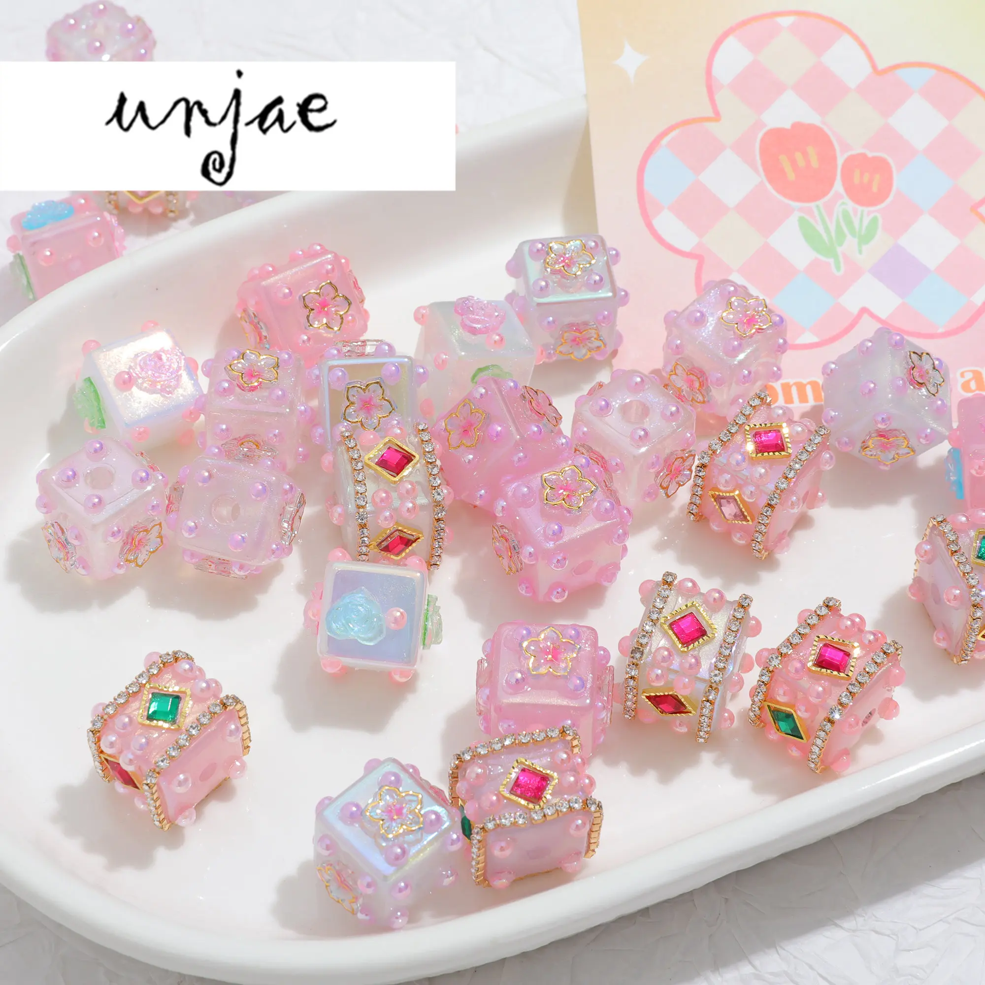 

Heavy Industry Gorgeous Diamond Chain Sticking Flowers, Colorful Diamond Square Beads, DIY Handmade Jewelry, Mobile Phone Chain