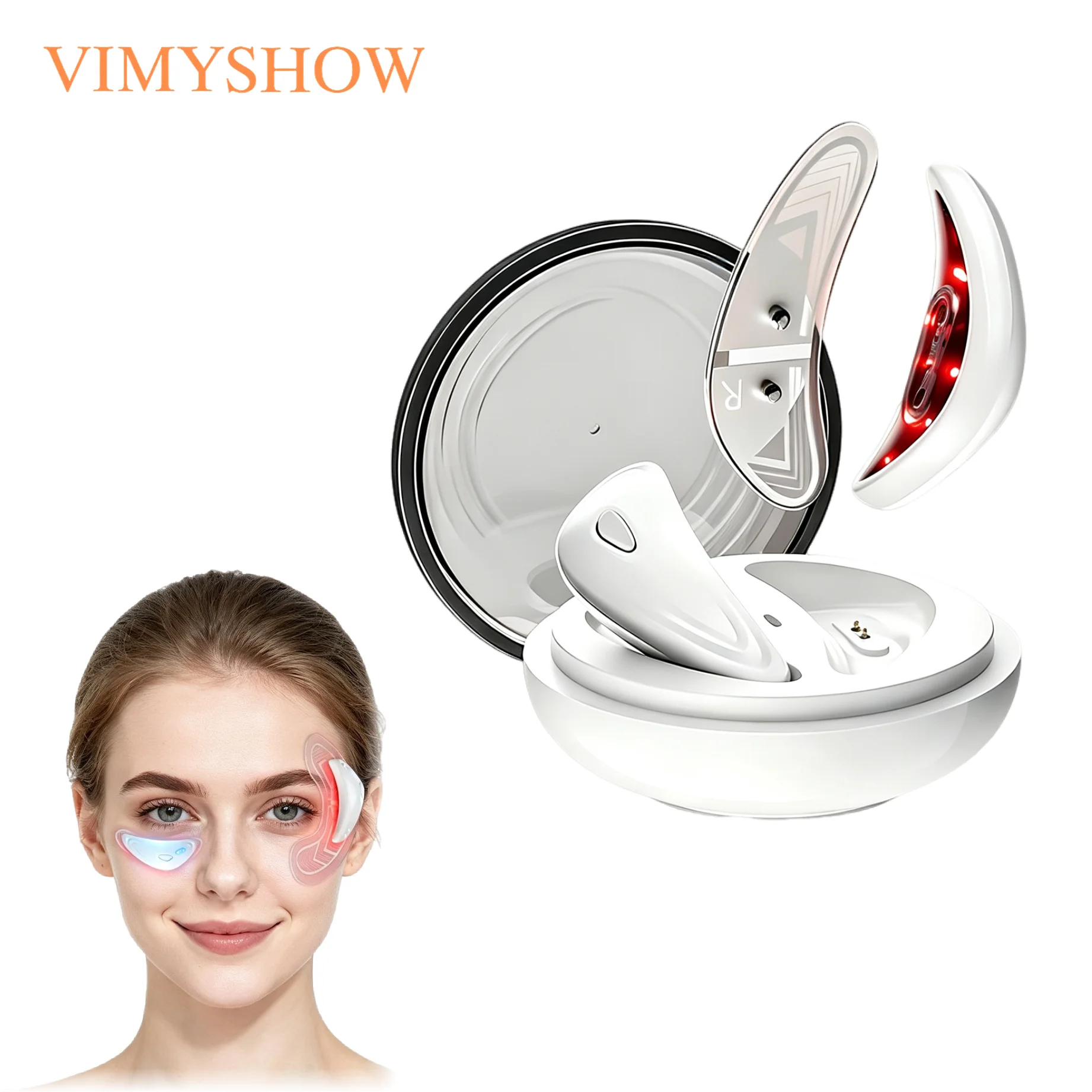 Red Light Under Eye Massager with Patches Portable Microcurrent Eye Skin Care Beauty Device for Eye Bags Dark Circles Puffiness