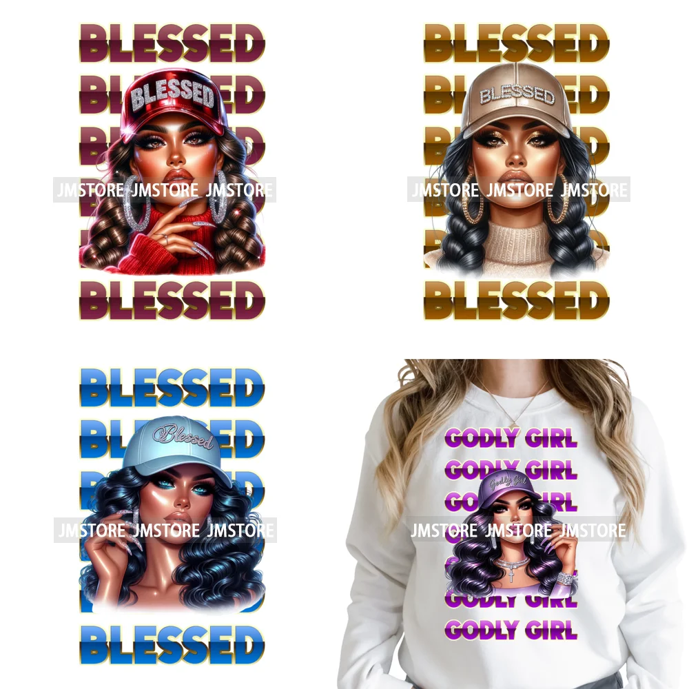 Colorful Christian Faith Blessed Pray Latina Chicana Girls Iron on Washable DTF Heat Transfer Sticker Ready to Press for Clothes