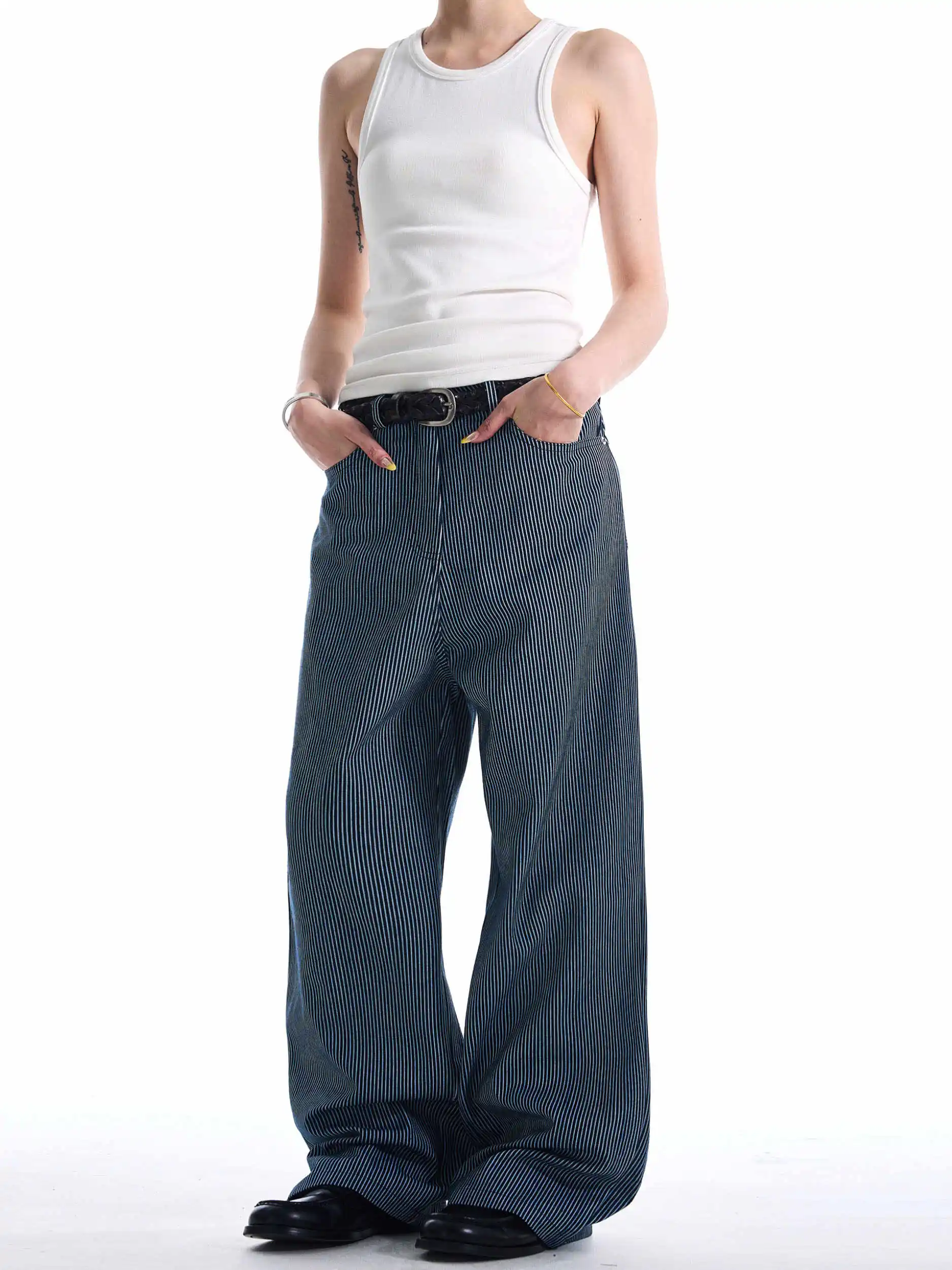 

Women's Blue Y2k Striped Jeans Harajuku Vintage Baggy Boyfriend Denim Trousers Japanese 2000s Style Oversize Jeans Pants Autumn
