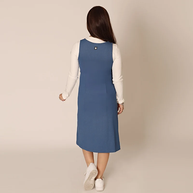 AA SS25 - Lady Women Sleeveless Dress Denim Zippered Jumper with Ribbed Tee in 2 Colors and Long Sleeves Tee Shirt Sizes XS-XXL
