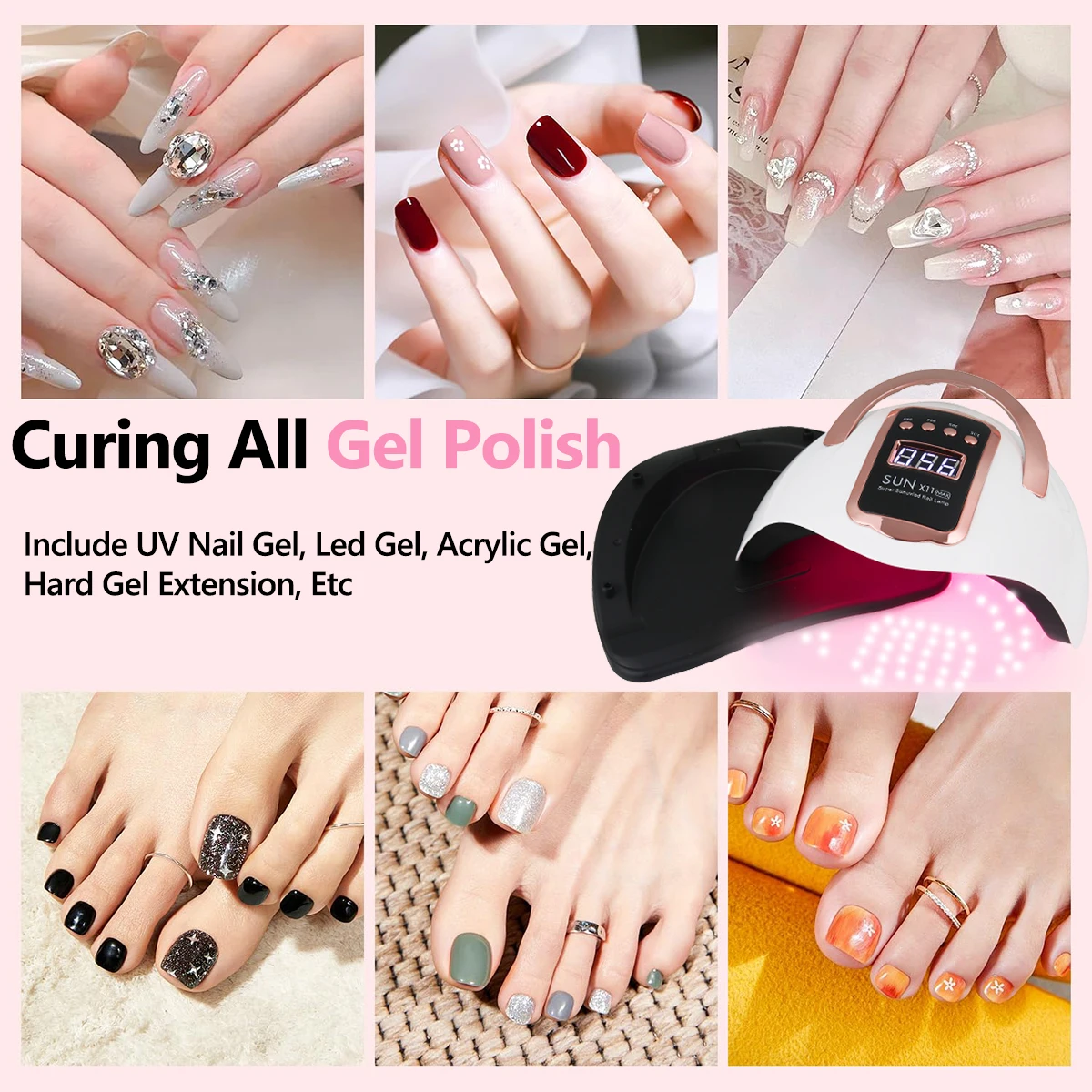 プロ用ネイルライト、LED UVライトドライヤー、ジェルネイル用、90個のランプビーズ、4つのタイマー設定とLCDタッチディスプレイ搭載