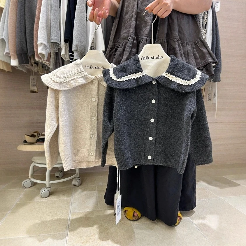 

Girls cardigan 2025 autumn Korean foreign style lace jacket