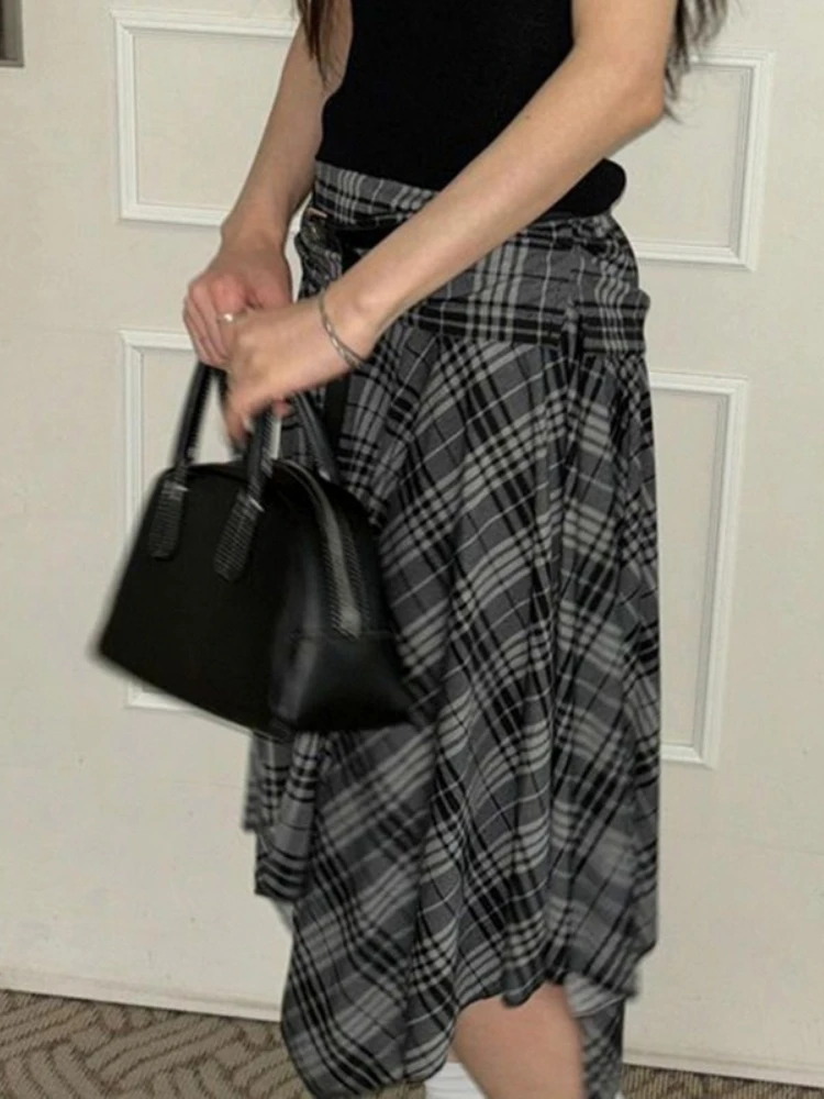 Y2K Estetica Vintage Plaid Gonne Donna Harajuku Vita Alta Irregolare Gonna Vintage Streetwear Stile Preppy Gotico Faldas