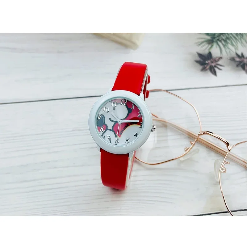 Kawaii Snoopy Kids Watches Cartoon Cute Leather Strap Quartz Watch Girl Fashion Students Clock Children\'s Casual Wristwatch Gift