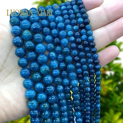 4/6/8/10/12MM Round Natural Stone Apatite Blue Chalcedony Loose Spacer Beads for Jewelry Making DIY Bracelets Charms Accessories