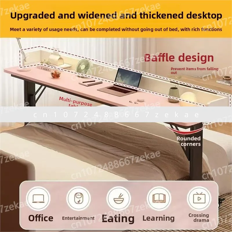 

Solid Wood Computer Desk with Lifting Feature Movable Bedside Table Cross Design Multi-Functional Furniture for Home and Bedroom