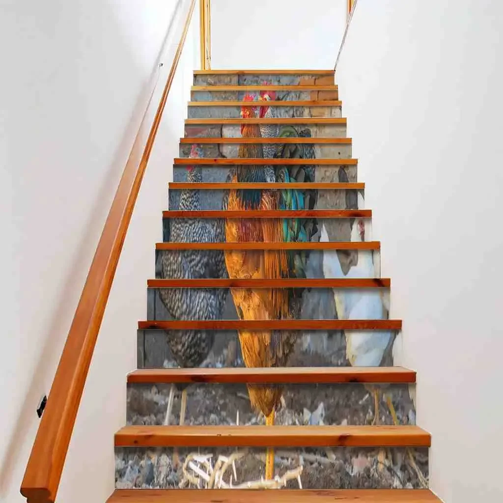 Farm Rooster Stair Stickers Self-adhesive Farmhouse Chicken Staircase Riser Decals Chick Animal Staircase Mural Home Steps Decor