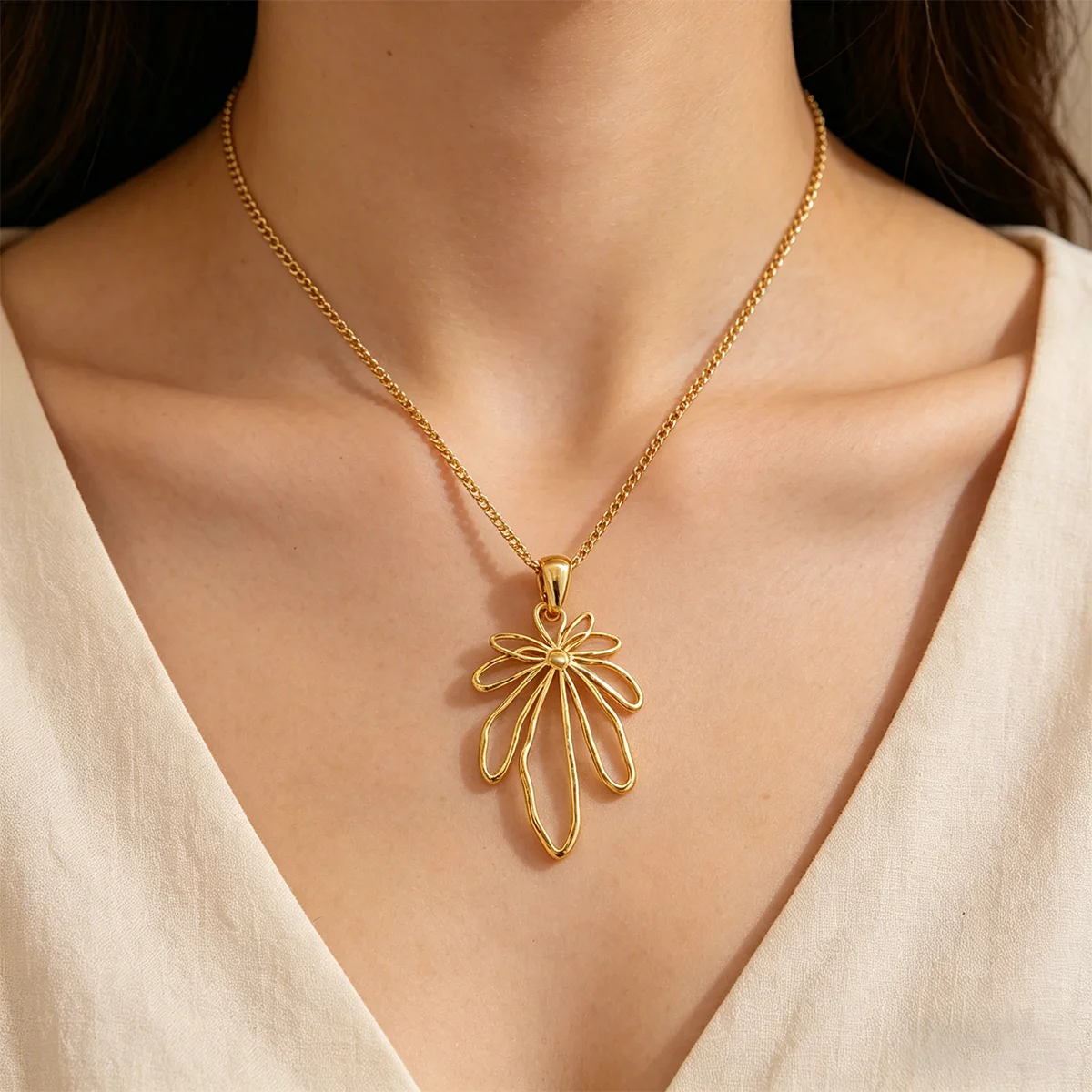Edelstahl Vergoldeter Böhmischer Hohlblumen-Anhänger DIY Halskette Ohrringe Schmuckherstellung Zubehör Geschenke für Frauen – Detail 4