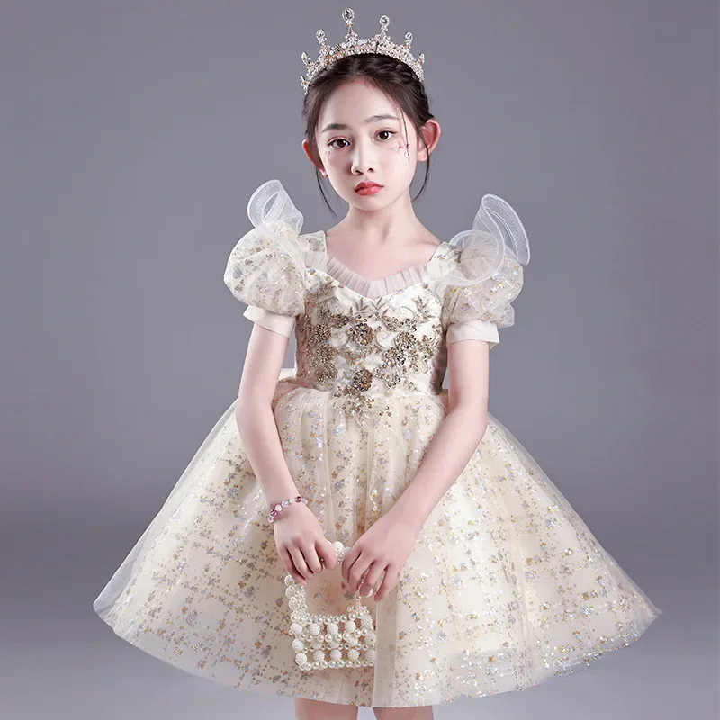 

Kids Formal Occasion Dress for Little Girl Princess Luxury Pageant Fluffy Short Evening Gowns Wedding Party Dresses Children Eid