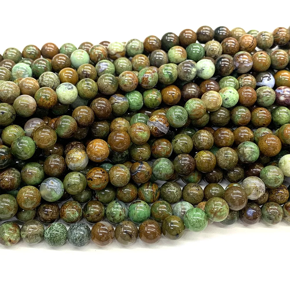 Veemake Natural Genuine Brown Green Opal Gemstone DIY Necklaces Bracelets Round Loose Beads For Jewelry Making Design