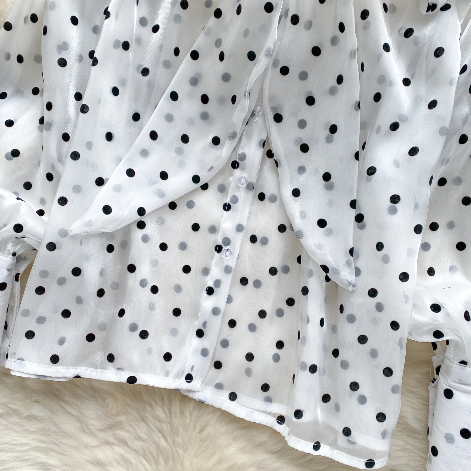 أنيقة خمر البولكا نقطة فراشة فضفاضة أساسيات الموضة قميص مثير شارع العليا المرأة بلوزة ملابس النساء #5