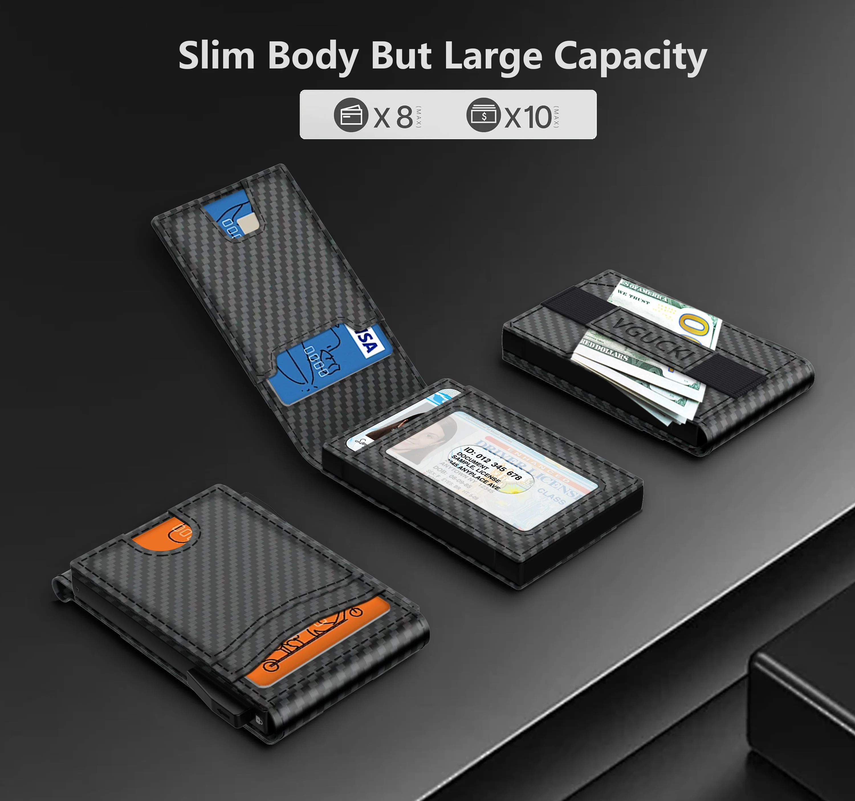Men's Minimalist RFID Wallet Holds 12 Cards - Slim Compact with Cash Strap + ID Window, Smart Pop-Up Card Holder Anti-Theft Desi