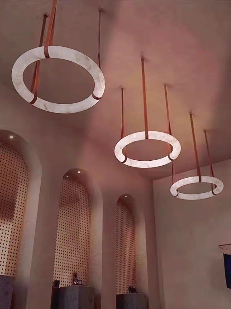 

Postmodern new minimalist art restaurant living room bedroom light luxury circular imitation dolomite pendant light