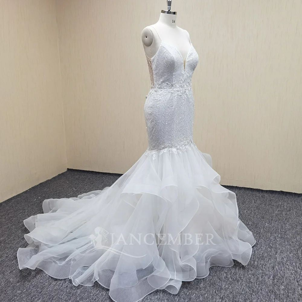 Customized Luxury Spaghetti Straps Lace For Top Sleeveless Wedding Dress Back Woman Evening Dresses vestidos de novia boda