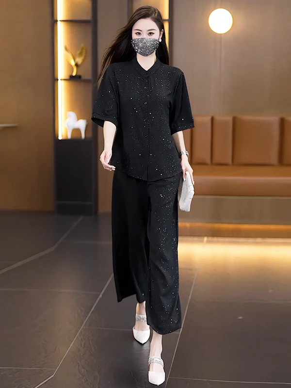 

Faionable Slimming Large Size Profional Suit Summer New Arrival Ele Quali Two-Piece Set round Ne ort Sve Lo...