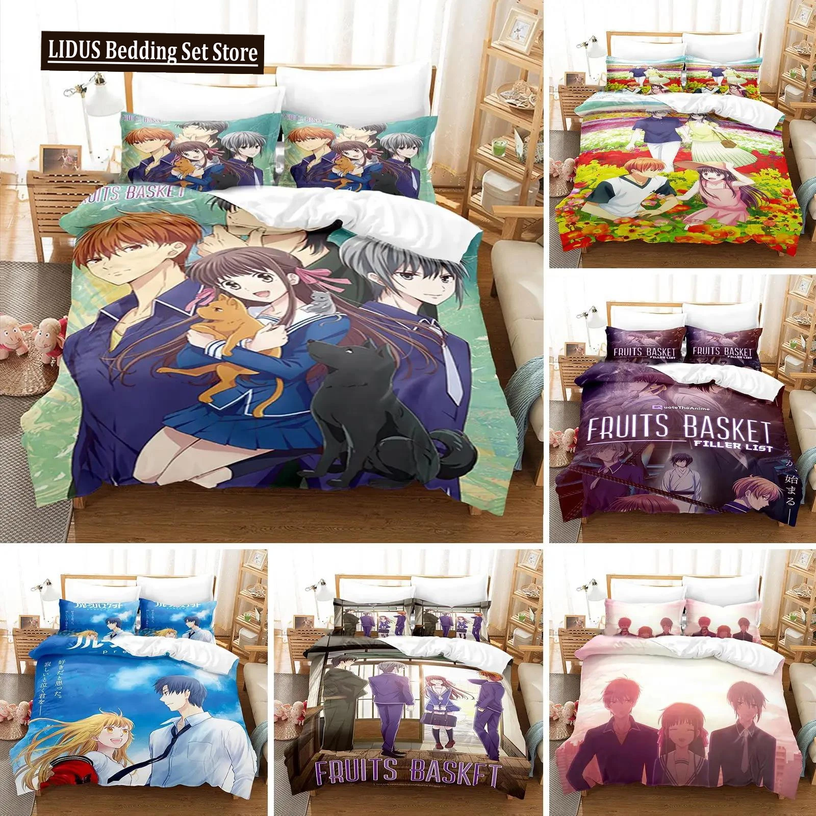 

Anime Fruits Basket Bedding Set Duvet Cover Bedroom Comforter Covers Single Twin King ​Size Quilt Cover Home Textile 2/3PCS