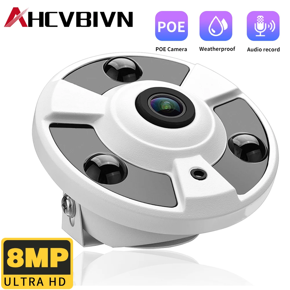 

4K 8MP POE IP-купольная камера «рыбий глаз» IP-камера 180-градусная широкоугольная панорамная безопасность IP-камера системы видеонаблюдения