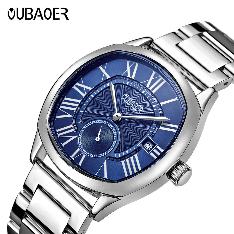 2023OUBAOER Men Watch Quartz Watches Male Roman Numerals Nylon Bule Business Wristwatches Casual Fashion 2023 Gift for Boyfriend
