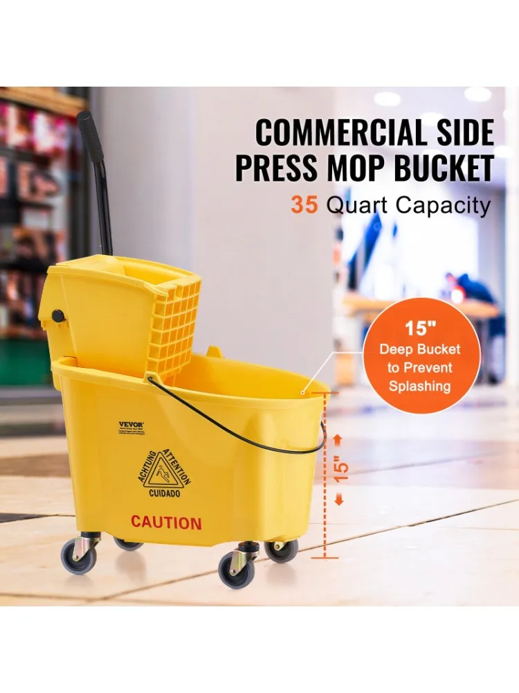 Mop Bucket with Wringer, 35 qt. Commercial Mop Bucket with Side Pressure Wringer