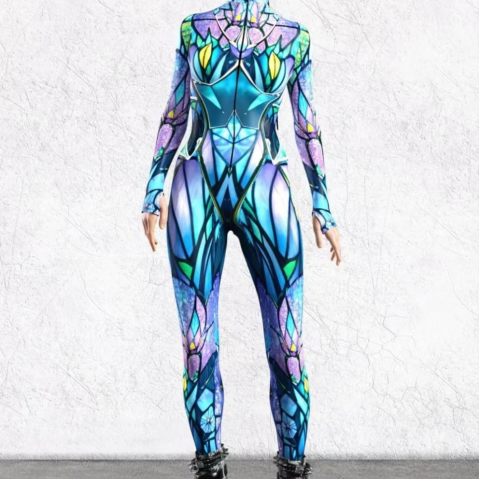 

Women Punk Black Jumpsuit 3D Digital Printing Irregular Lines Adults Cosplay Bodysuit Carnival Party Unisex Cycling Catsuit 2026