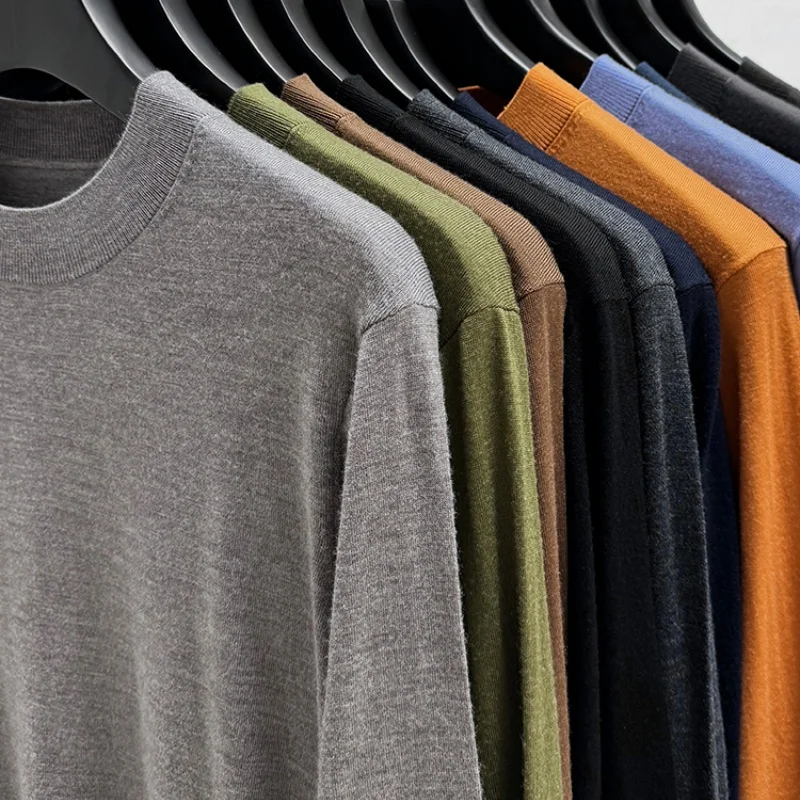 Spring and Autumn Fine-Woven Cashmere Sweater Men's Half High-Neck Knitted Base Layer Shirt Lightweight Sweater