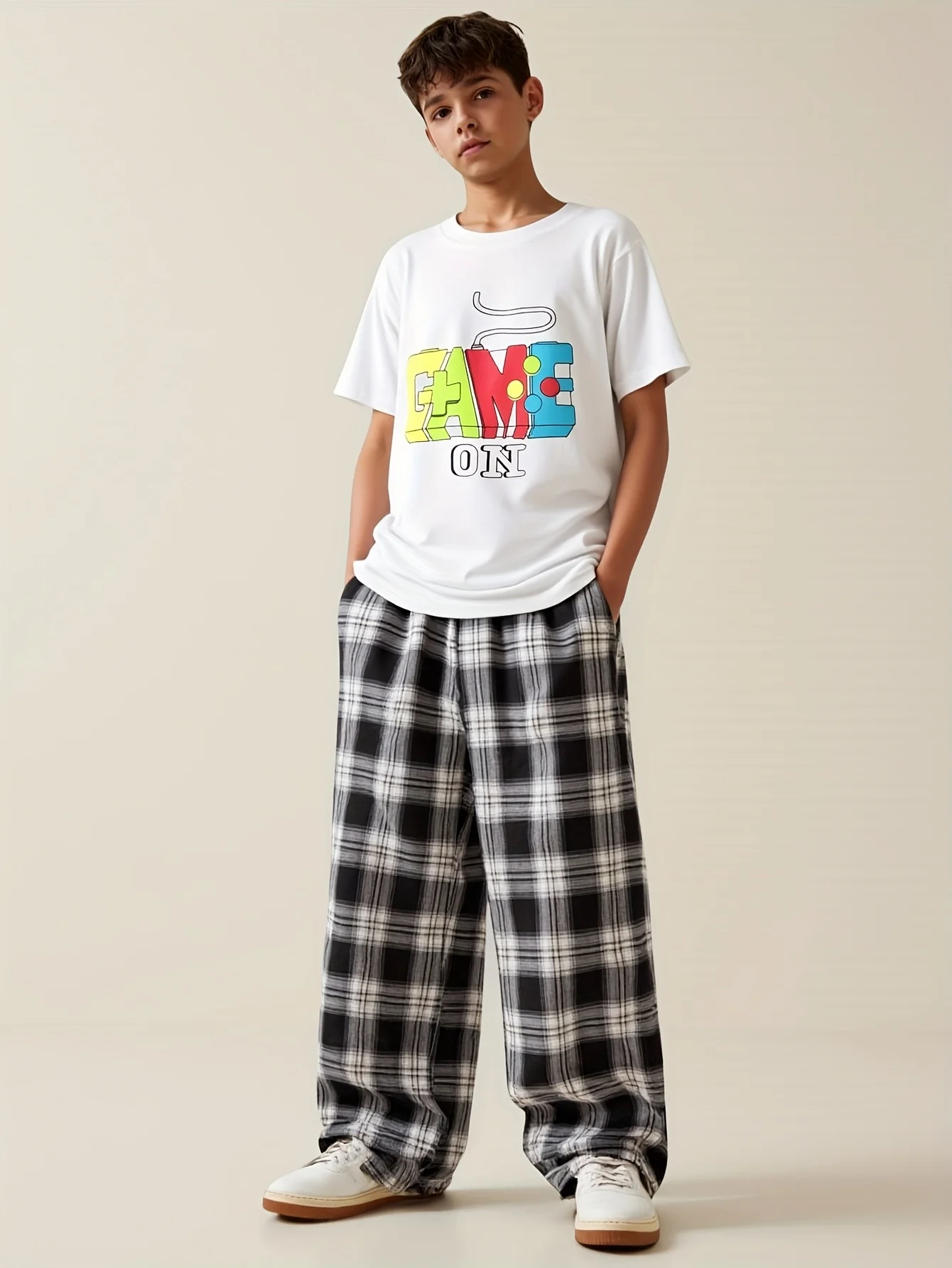 Game Controller Letter Printed T-shirt Game Console Printed Children's Solid Color T-shirt Summer New Style Parent-child Top