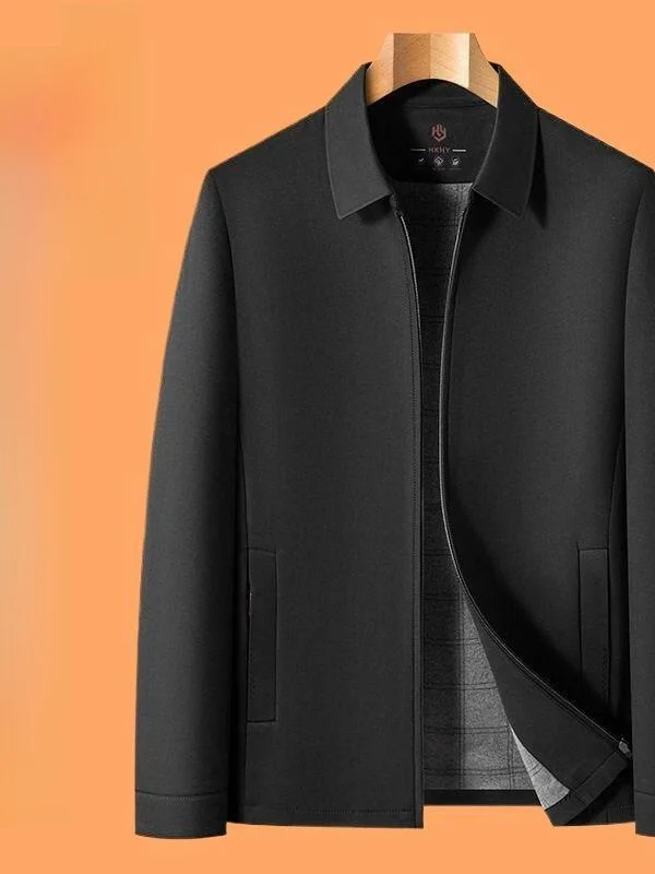 

High-End Silk Casual Jaet for Middle-Aged Men Spring Autumn New Sle Iron-Free Collar Dad Coat Slim Fit Long Sve
