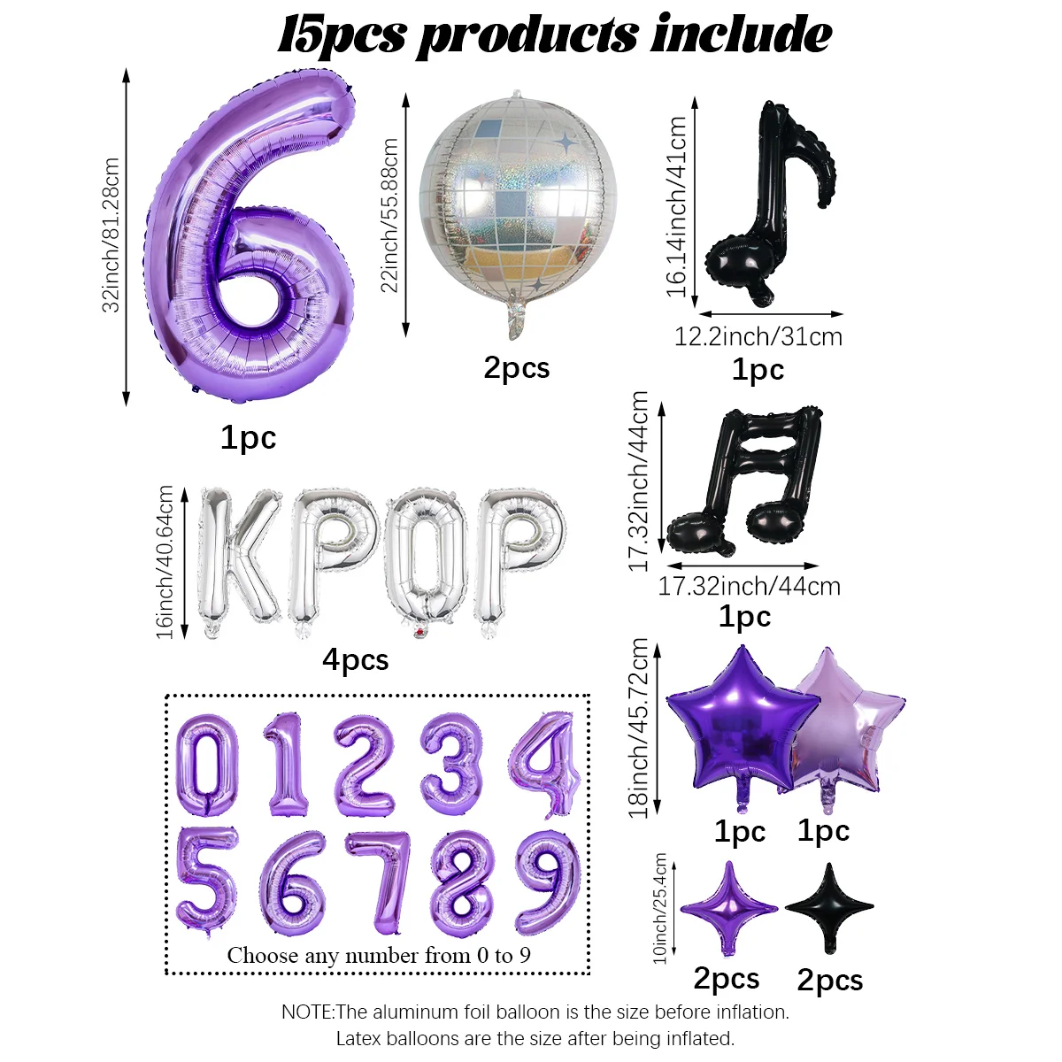 15-teiliges K-Pop Musik-Thema Geburtstagsballon-Dekorationsset – Ideal für K-Pop-Themengeburtstagsfeiern, Social-Media-Video-Hintergründe – Detail 1