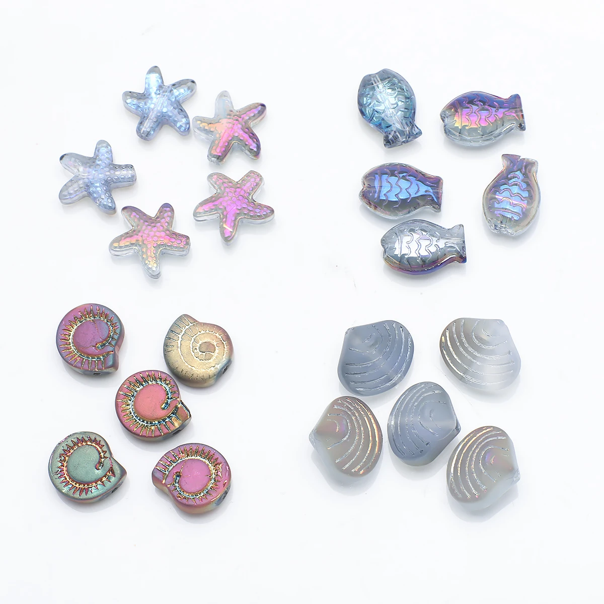 20 Pcs Mixed Shape Starfish Snail Shell Small Fish Crystal Glass Loose Beads DIY Making Earing Necklace Jewelry Accessories image 3