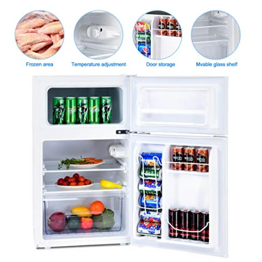 3.2 مكعب. ثلاجة FT صغيرة مع ثلاجة بفريزر بباب مزدوج مع أرفف زجاجية قابلة للتعديل ودرجة حرارة قابلة للإزالة وتبريد مدمج #4