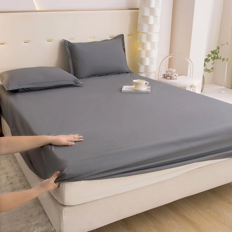 1pc Fitted Sheet 100% Polyester Brushed Solid  WaterProof Mattress Protector  Breathable153x203cm/182x203cm/198x203cm