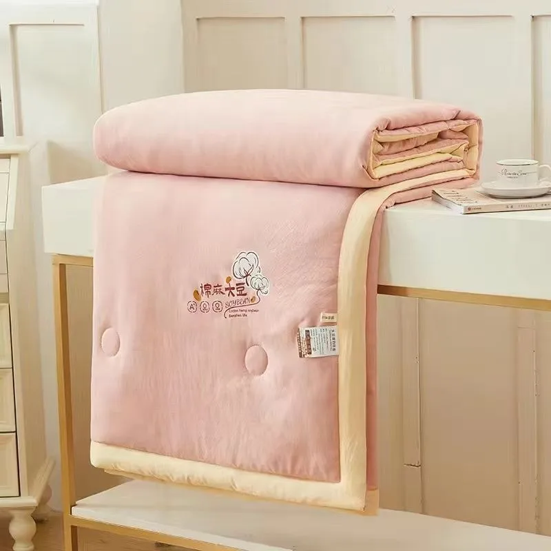 Washed Cotton King Size Summer Quilt Soft Breathable Double-Layer Comforter Washable Air Conditioner Blanket