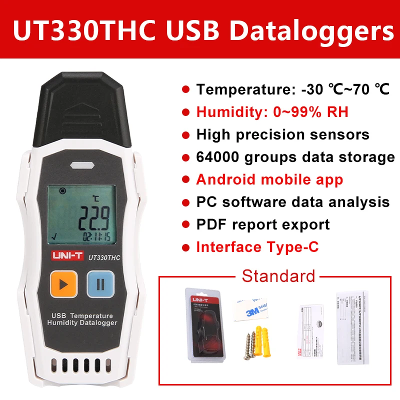 UNI-T UT330T UT330TH Temperatuur Datalogger UT330THC Digitale Thermometer USB Recorder Hoge Precisie Voor Voedsel