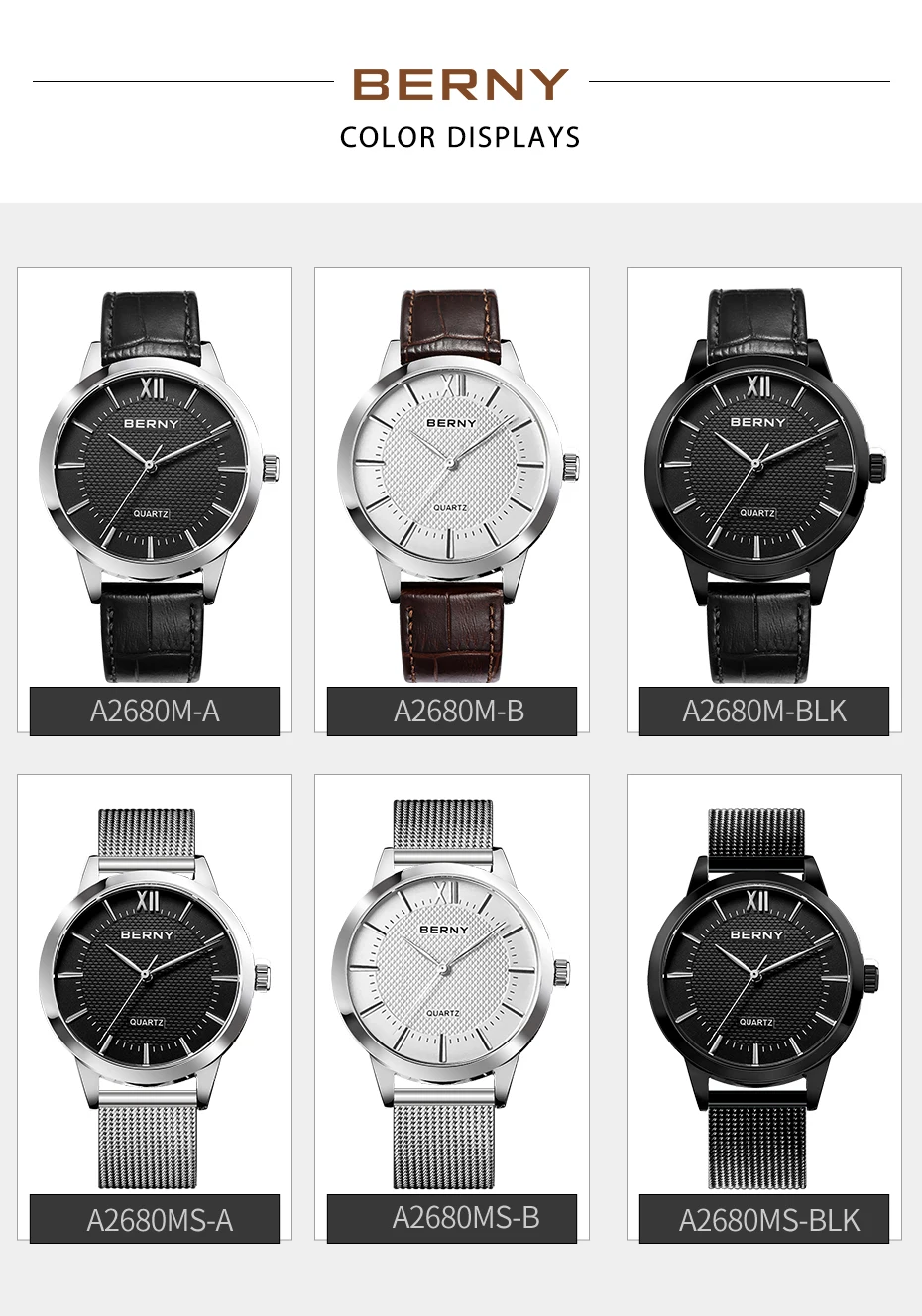 BERNY Uhren für Herren, schlanke, lässige, modische Quarz-Armbanduhren, Herrenuhr, klassisch, minimalistisch, wasserdicht – Detail 5