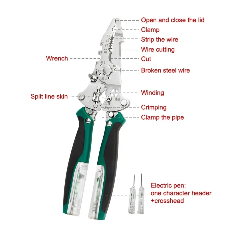 TUOSEN Multifunction Electrical Pen Tester, Wire Stripper Cutter Crimper, Electrician Tool Kit with Voltage Detection
