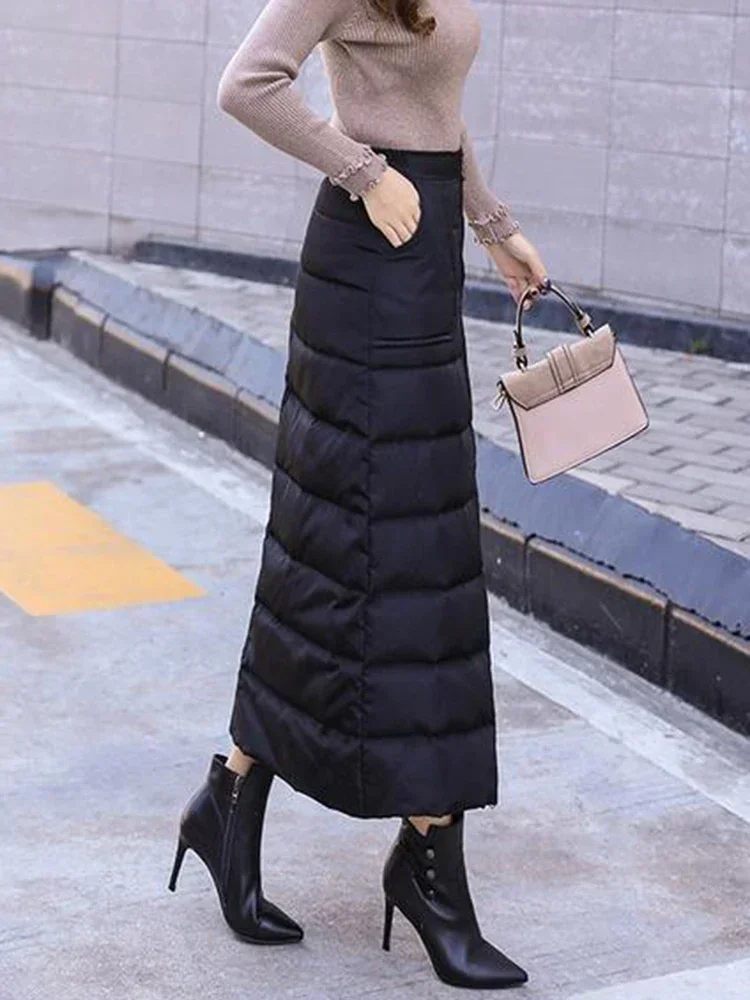 Warm Winter Down Cotton All-in-one Skirt Korean Thicken Snow Wear A-line Faldas Casual Baggy Thick  Quilted New Jupes Z587