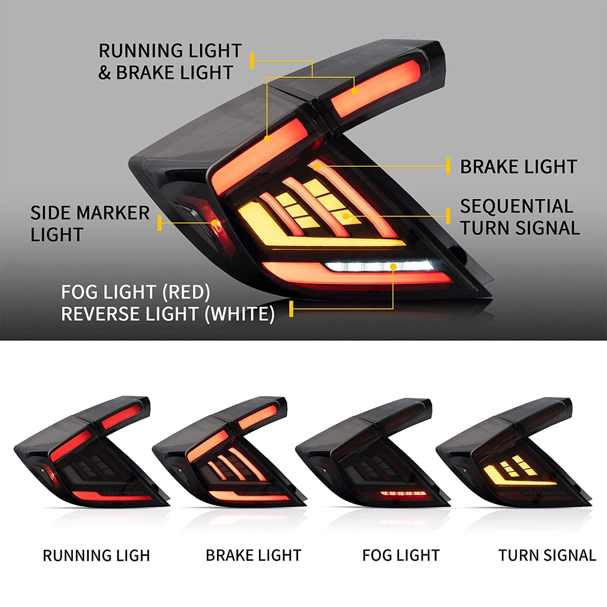 Car Accessories New Rear Tail Lamps For Honda Civic Hatchback 2018-2022 Taillights Assembly DRL Start-up Dynamic Light