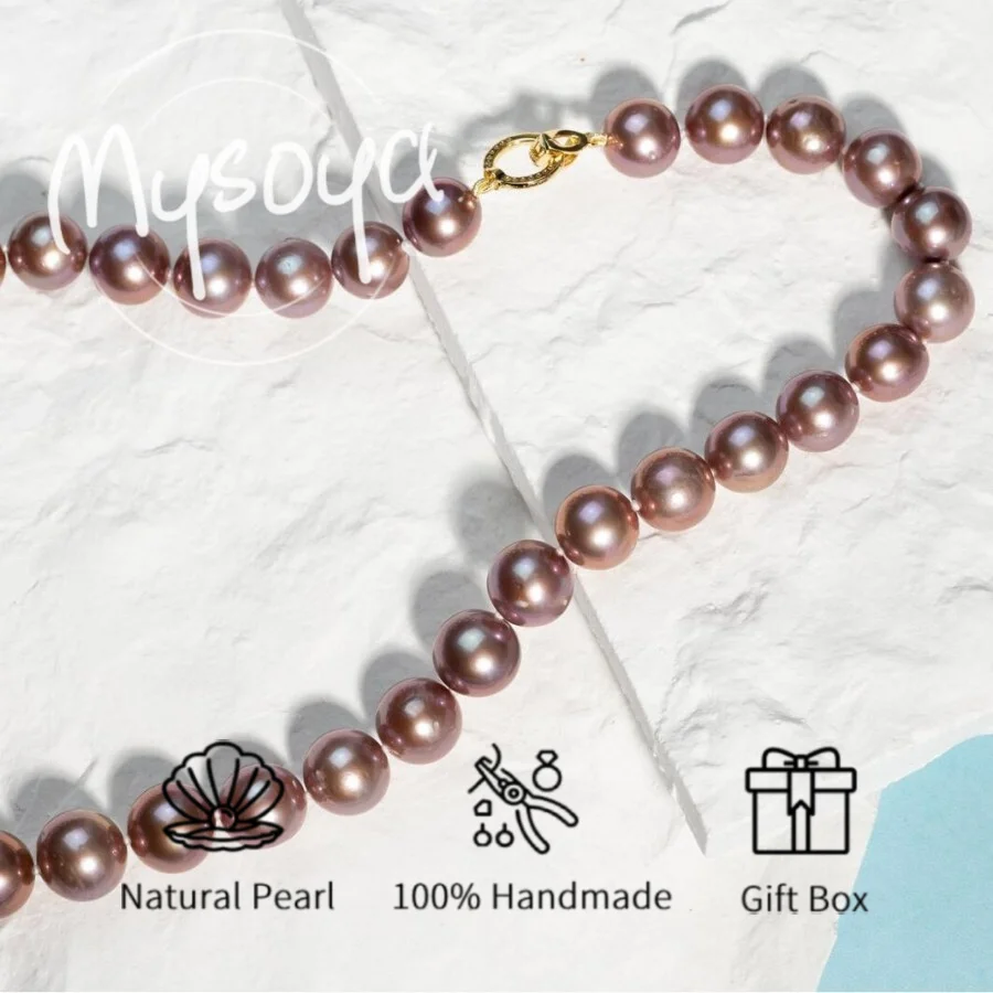 

MYSOYA 9-11 мм большое натуральное фиолетовое жемчужное ожерелье Эдисона, подарочная коробка, подарок на день рождения, свадьбу, Рождество, ювелирное изделие для женщин и мужчин