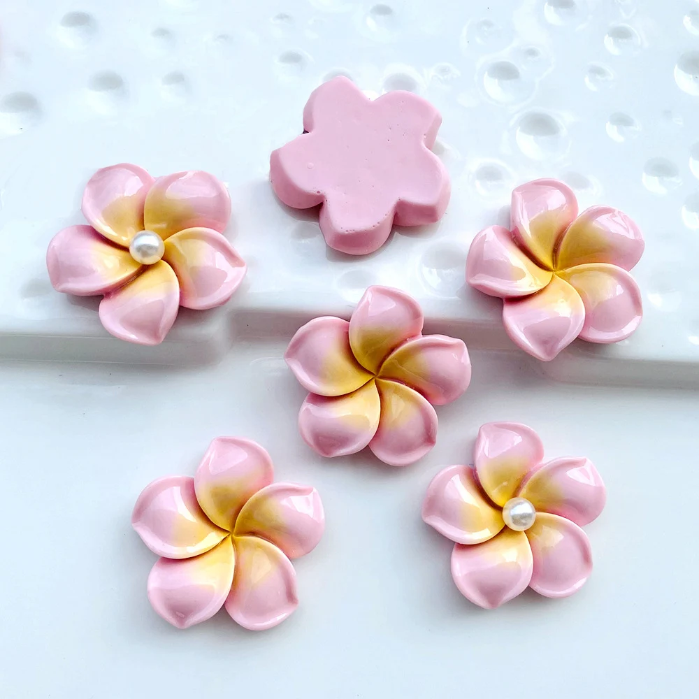 100pcs 19MM/28MM Resin Frangipani/Plumeria (without pearl) Flat Back Cabochon DIY Scrapbook Phone Decor Crafts Embellishment